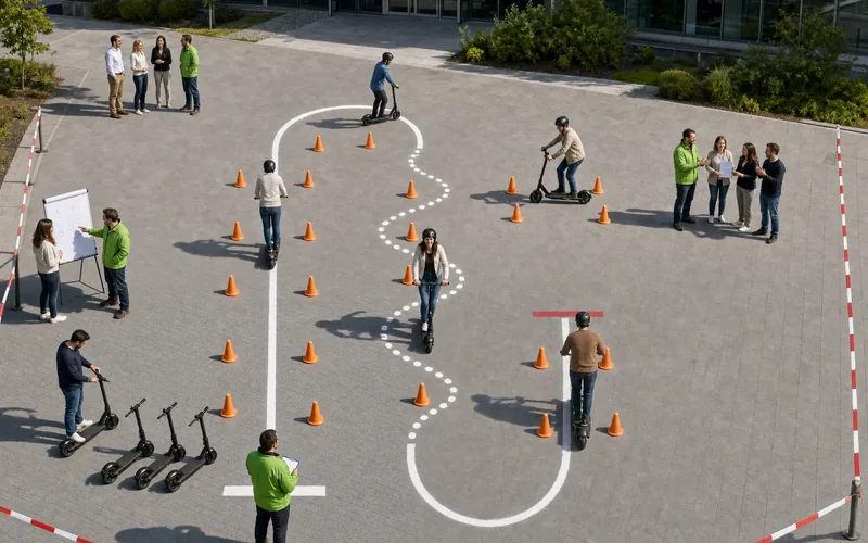Trainings-Szene: Parcours mit Fahrenden auf einem Vorplatz